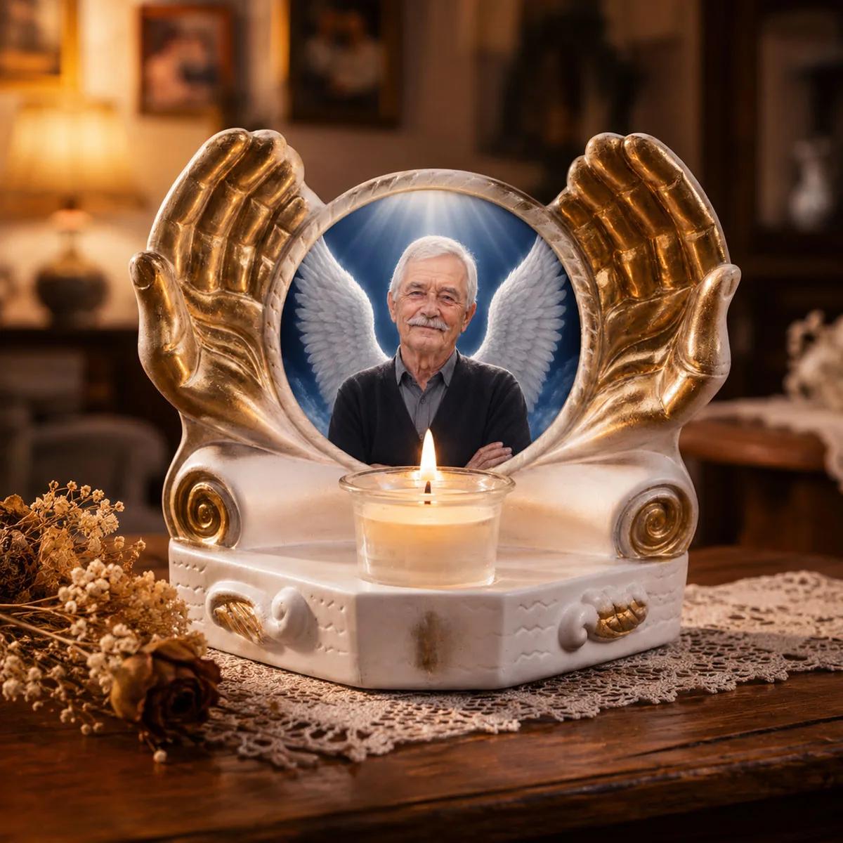 Candelă memoriala aripi de ingeri