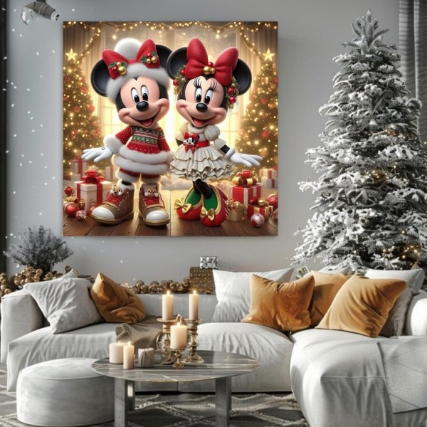Tablou Canvas de Crăciun - Sărbători cu Minnie și Mickey