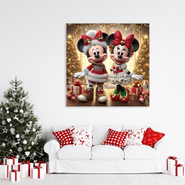 Tablou Canvas de Crăciun - Sărbători cu Minnie și Mickey