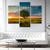 Tablou cu 3 piese Sunset Tree - 2 buc 30x50cm, 1 buc 50x70cm