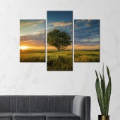 Tablou cu 3 piese Sunset Tree - 2 buc 30x50cm, 1 buc 50x70cm