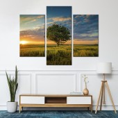 Tablou cu 3 piese Sunset Tree - 2 buc 30x50cm, 1 buc 50x70cm