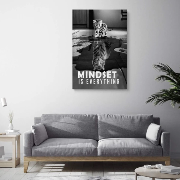 Tablou Canvas Motivational Gandire Pozitiva alb-negru "Mindset is everything"