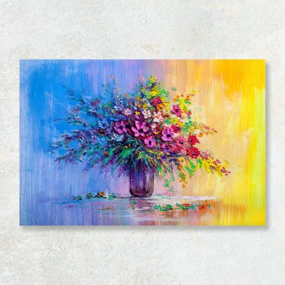 Tablou flori albastru galben