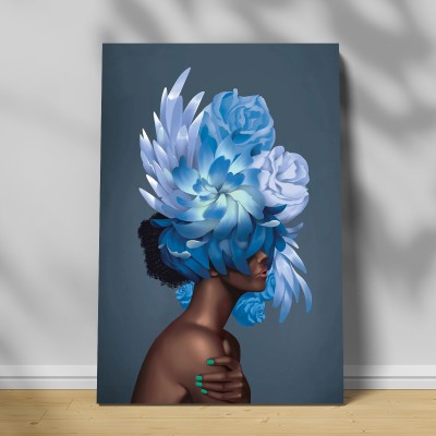 Tablou canvas decorativ fata cu flori albastre