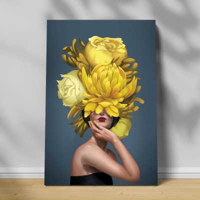 Tablou canvas decorativ fata cu flori galbene