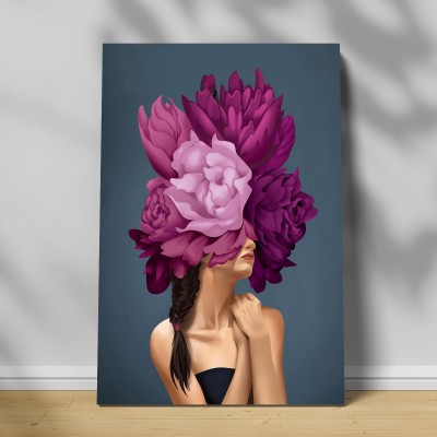 Tablou canvas decorativ fata cu flori mov