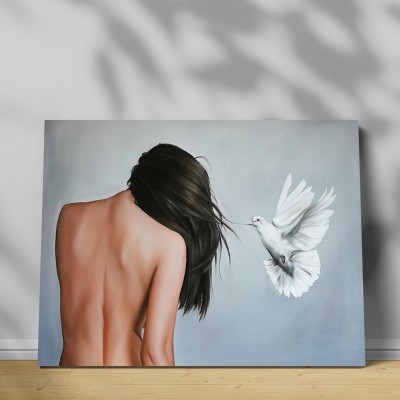 Tablou canvas pigeon woman