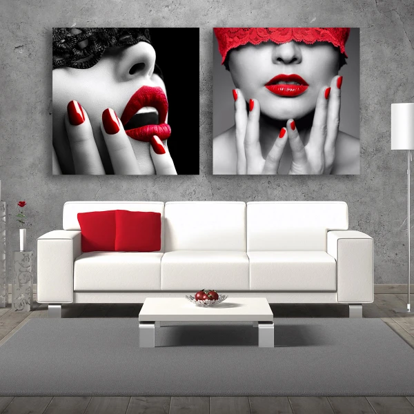 Set 2 piese tablouri canvas red lips