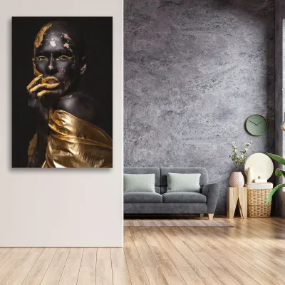 Tablou canvas pe panza femeie africana Golden Feeling — miniatura 2