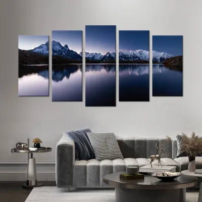 Tablou cu 5 piese Mount Mont Blanc 2 buc 30x60cm, 2buc 30x70cm, 1 buc 30x80cm