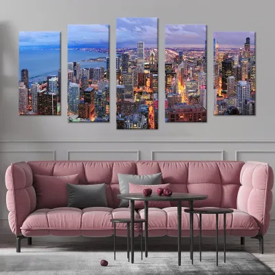 Tablou cu 5 piese Chicago 2 buc 30x60cm, 2buc 30x70cm, 1 buc 30x80cm — miniatura 3
