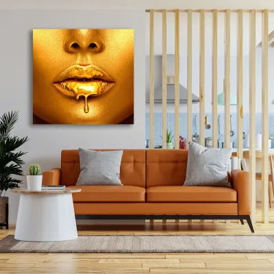 Tablou canvas femeie africana Dripping Gold Lips — miniatura 3