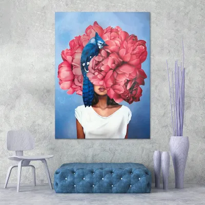 Tablou canvas fata cu palarie de flori — miniatura 3