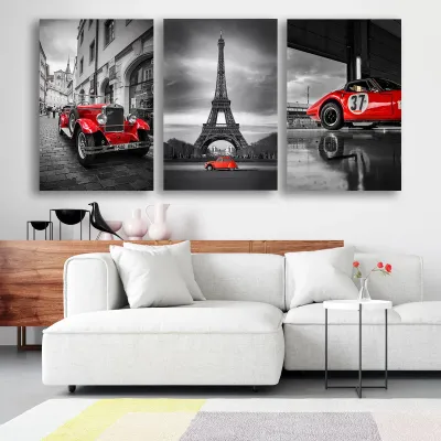 Set 3 piese tablouri canvas retro car