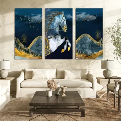 Set 3 tablouri golden horse — miniatura 3