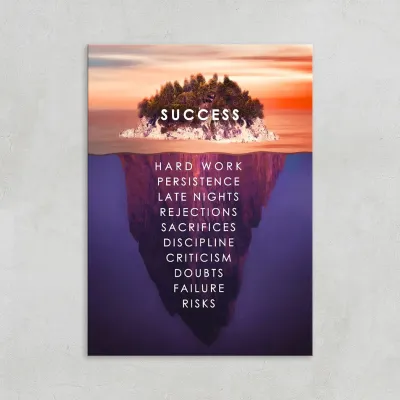 Tablou canvas citat inspirational de succes iceberg la apus pentru living si birouri