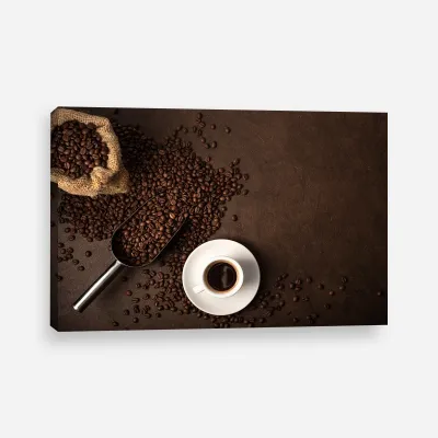 Tablou canvas ceasca cafea si boabe II