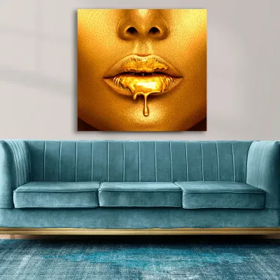 Tablou canvas femeie africana Dripping Gold Lips — miniatura 2