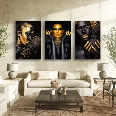 Set 3 piese tablouri femeie africane Gold bundle
