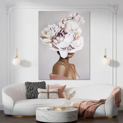 Tablou canvas woman with pink flowers — miniatura 2