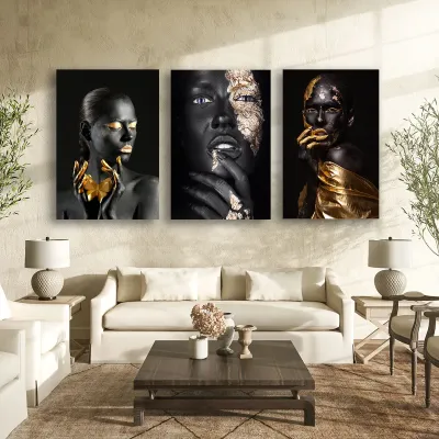 Set 3 piese tablouri femeie africane Golden Collection — miniatura 3