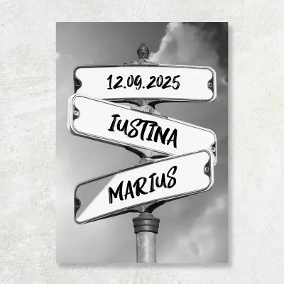 Tablou canvas personalizat Direcția Fericirii: Data și Numele Vostru