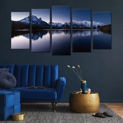 Tablou cu 5 piese Mount Mont Blanc 2 buc 30x60cm, 2buc 30x70cm, 1 buc 30x80cm — miniatura 2