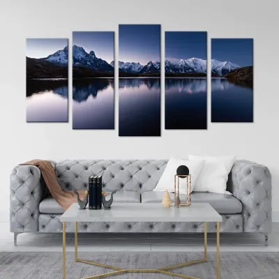 Tablou cu 5 piese Mount Mont Blanc 2 buc 30x60cm, 2buc 30x70cm, 1 buc 30x80cm — miniatura 3