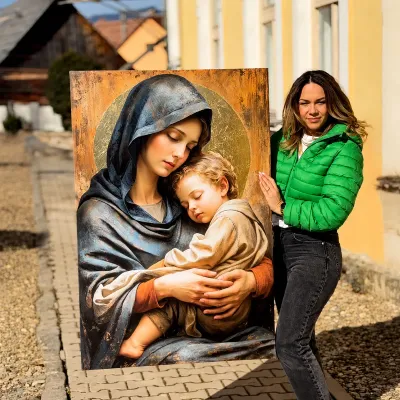Icoana placata cu foita aurie Maica Domnului cu Pruncul. Idee de cadou, casa noua sau pentru caminul tau II