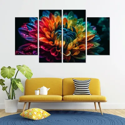 Tablou cu 4 piese floare multicolora - 2 buc 30x50cm, 2 buc 30x70cm — miniatura 2