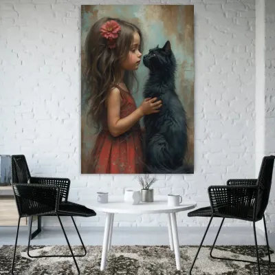Tablou canvas Fetita cu pisica — miniatura 3