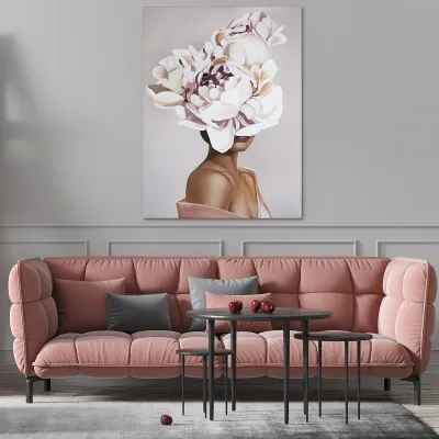 Tablou canvas woman with pink flowers — miniatura 3