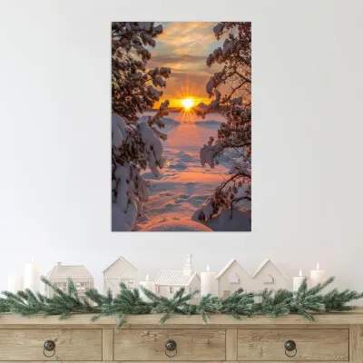 Tablou Canvas de Crăciun – Apus de iarnă — miniatura 2