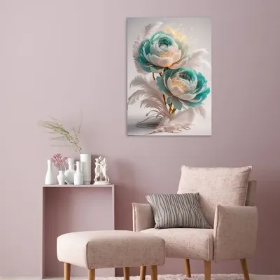Tablou canvas Simfonie de Bujori și Pene — miniatura 3