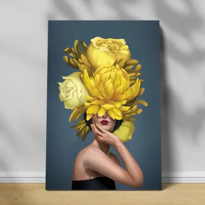 Tablou canvas decorativ fata cu flori galbene