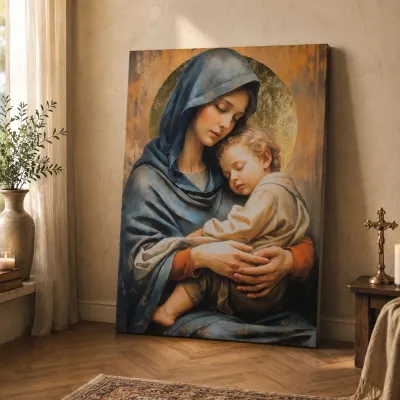 Icoana placata cu foita aurie Maica Domnului cu Pruncul. Idee de cadou, casa noua sau pentru caminul tau II — miniatura 3