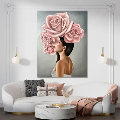 Tablou canvas fata cu buchet de flori — miniatura 2