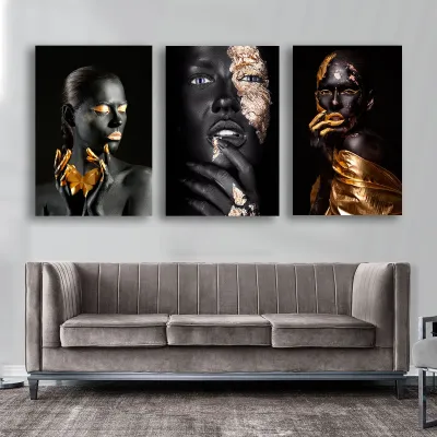 Set 3 piese tablouri femeie africane Golden Collection