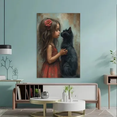 Tablou canvas Fetita cu pisica — miniatura 4