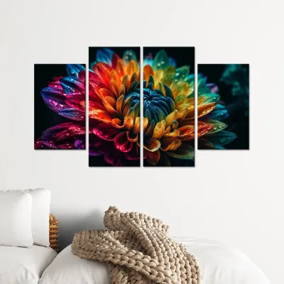 Tablou cu 4 piese floare multicolora - 2 buc 30x50cm, 2 buc 30x70cm — miniatura 3