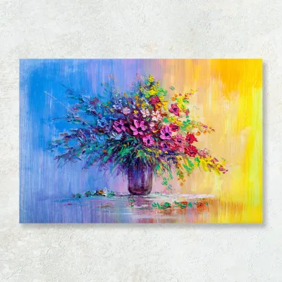 Tablou flori albastru galben
