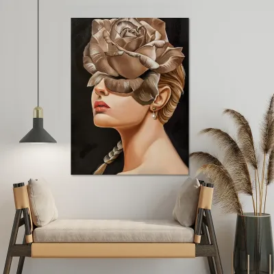 Tablou canvas portrait with gold flower — miniatura 2