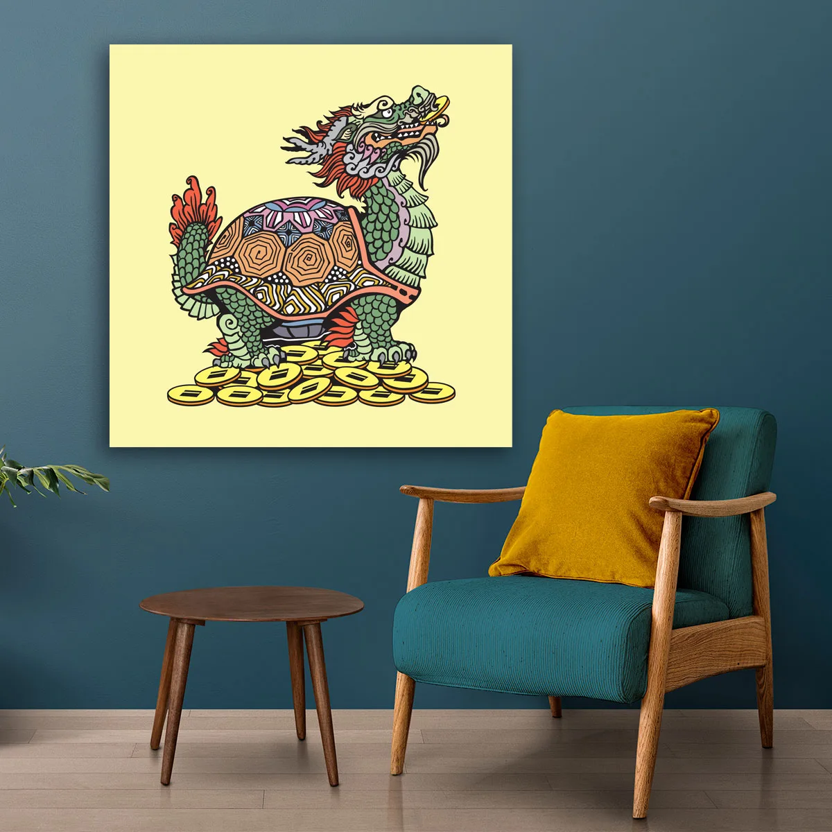 Tablou Feng Shui Dragonul bogatiei pe monede chinezesti — imaginea 4