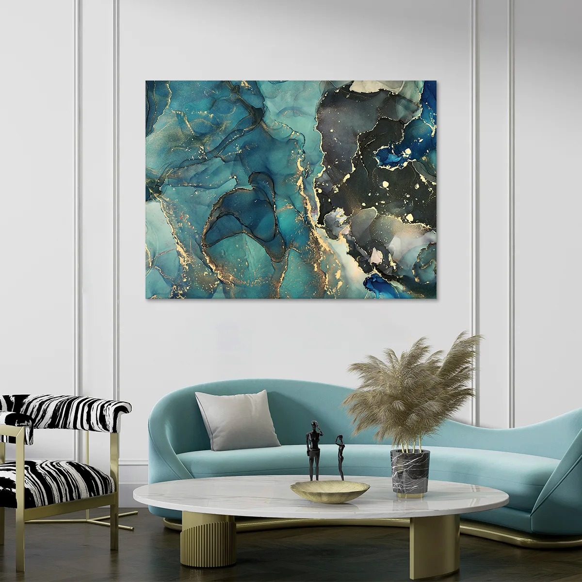 Tablou canvas turquoise and gold — imaginea 3