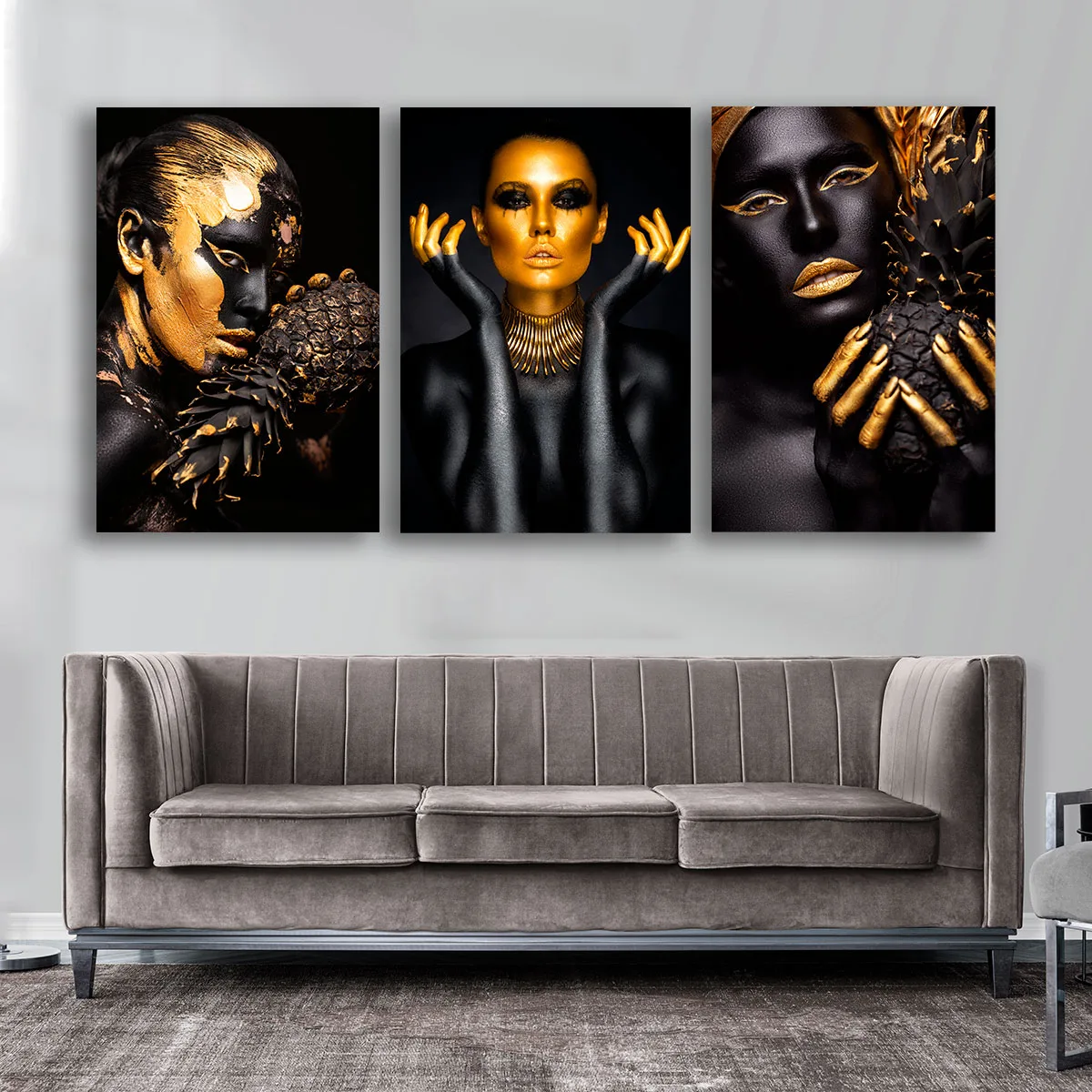Set 3 piese tablouri femeie africane Gold bundle — imaginea 2