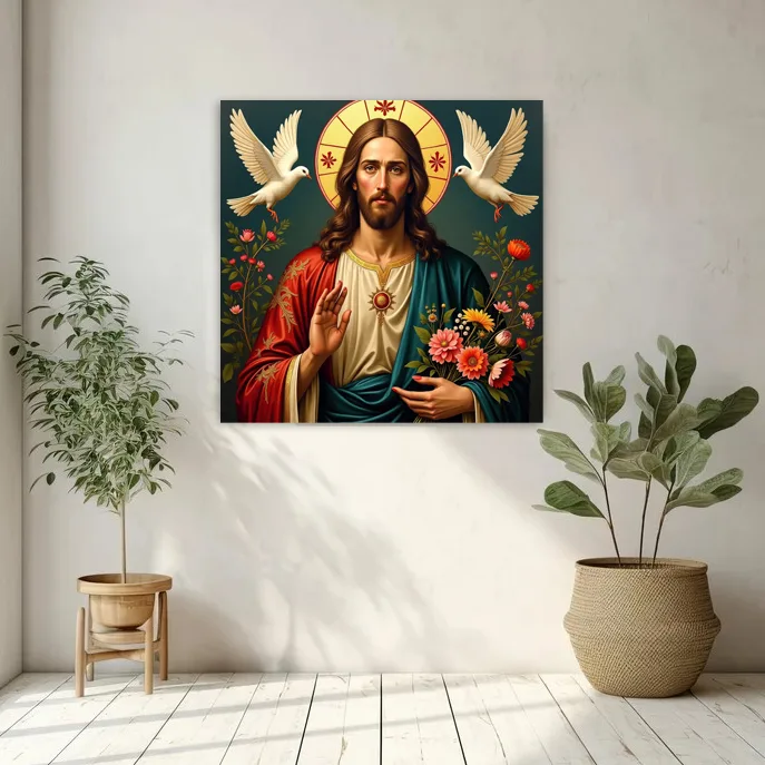 Tablou Canvas Mântuitorul cu Buchetul Sacru — imaginea 2