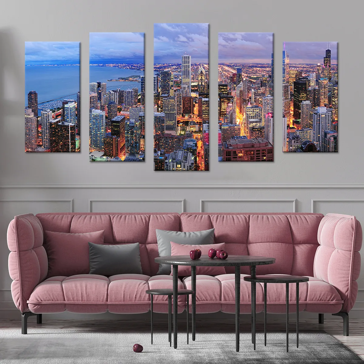 Tablou cu 5 piese Chicago 2 buc 30x60cm, 2buc 30x70cm, 1 buc 30x80cm — imaginea 3