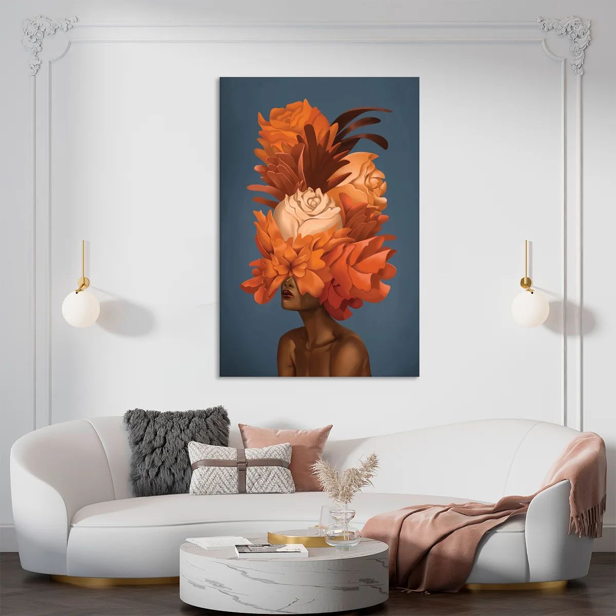 Tablou canvas decorativ fata cu portocalii — imaginea 2