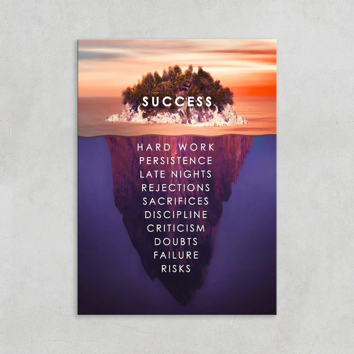 Tablou canvas citat inspirational de succes iceberg la apus pentru living si birouri